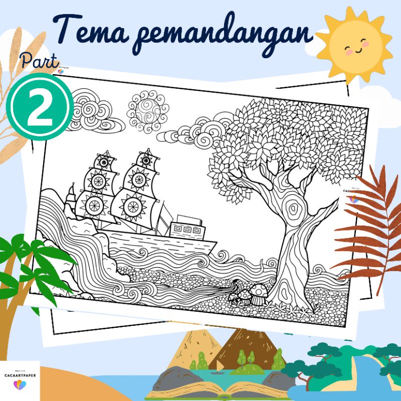 

KERTAS MEWARNAI / KERTAS GAMBAR / PEMANDANGAN 2 /KERTAS MEWARNAI ANAK PAUD TK SD / A4