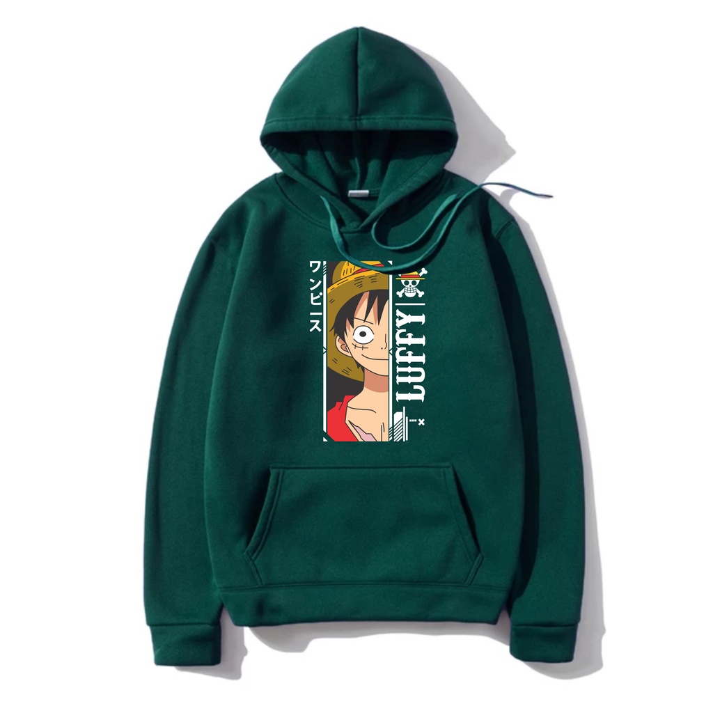 Jumper Hoodie Luffy Anime II  Sweater Hoodie Anime Trendy II Sweter Oblong Topi Size M - XL ( Pria &amp; Wanita / Anak &amp; Dewasa )