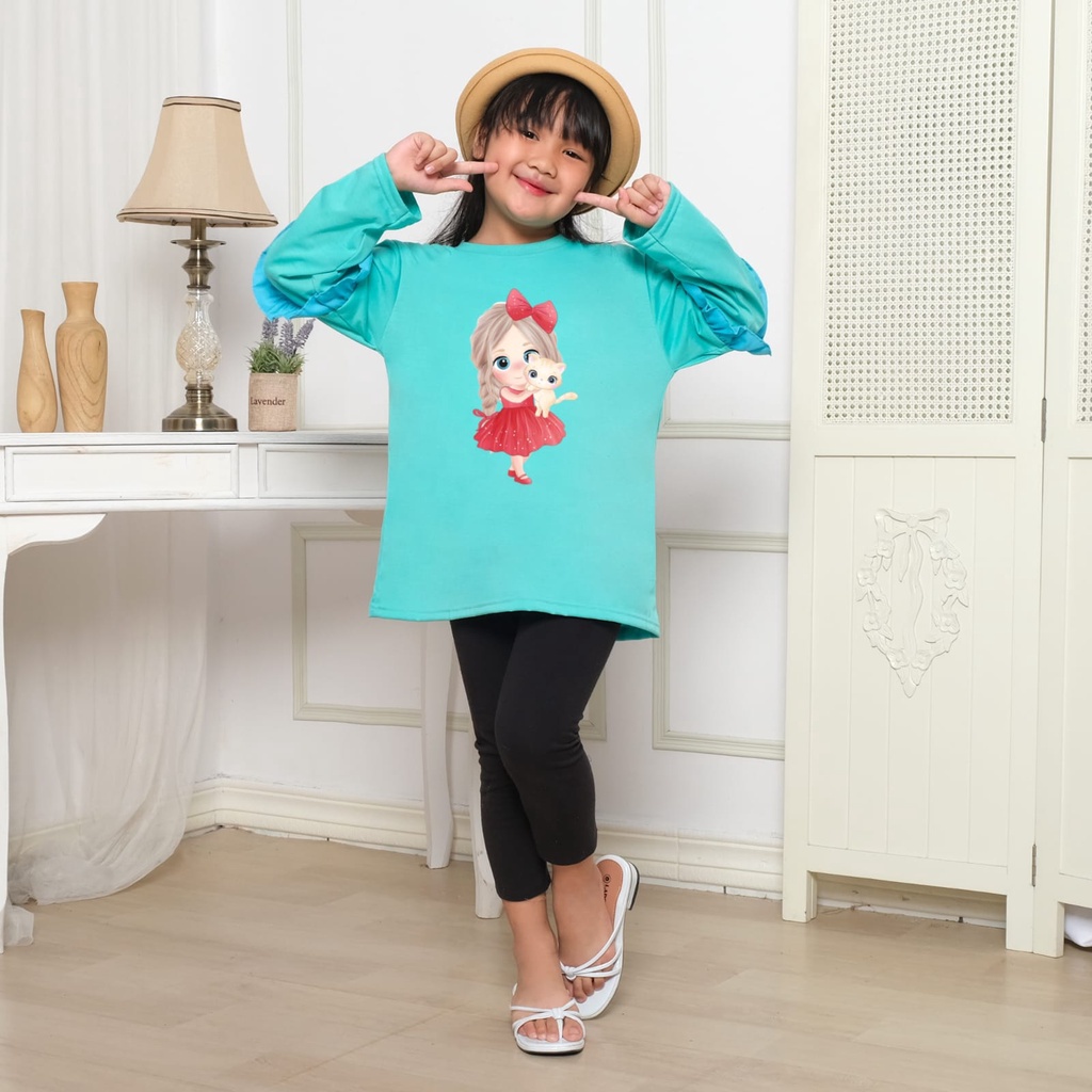 Hzl_outfit Baju Kaos Naswa Anak Perempuan Panjang GirlLandCat/ Kaos Panjang Naswa Anak Anak