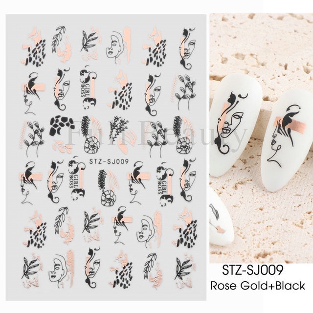 GELASA Stiker Kuku Nail Art Sticker Abstrak Gold Rosegold Black Foil 3D series STZSJ