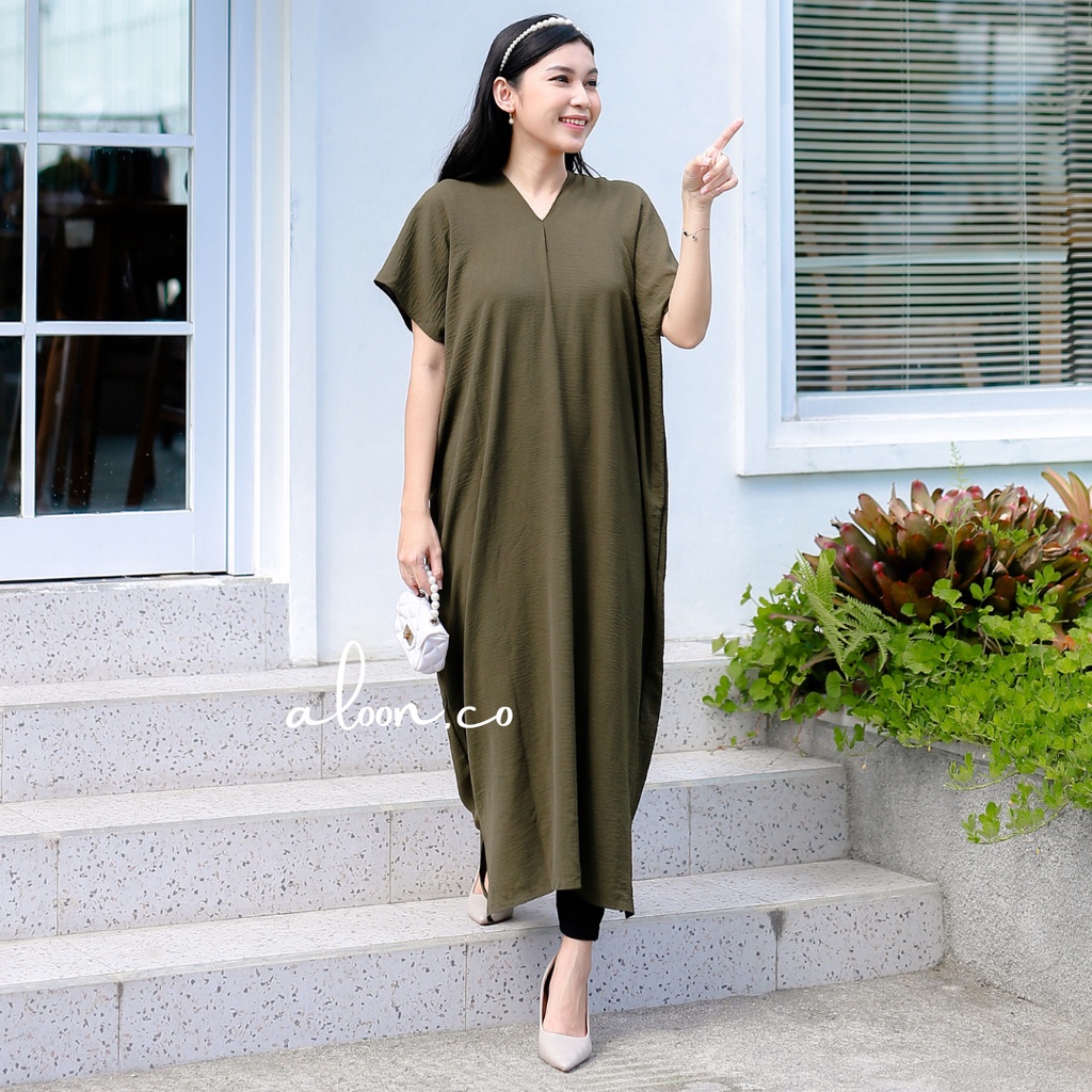 Emilia Midi Dress Bahan Crinkle Airflow – Midi Dress Oversize – Nagita Long Square Jumbo