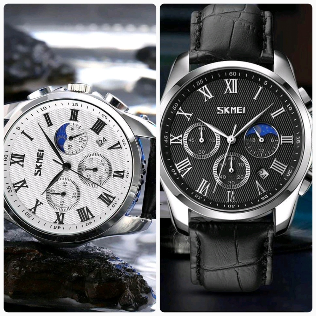 PENGIRIMAN INSTANT -- Jam tangan pria skmei 9260 kulit  crono aktif original