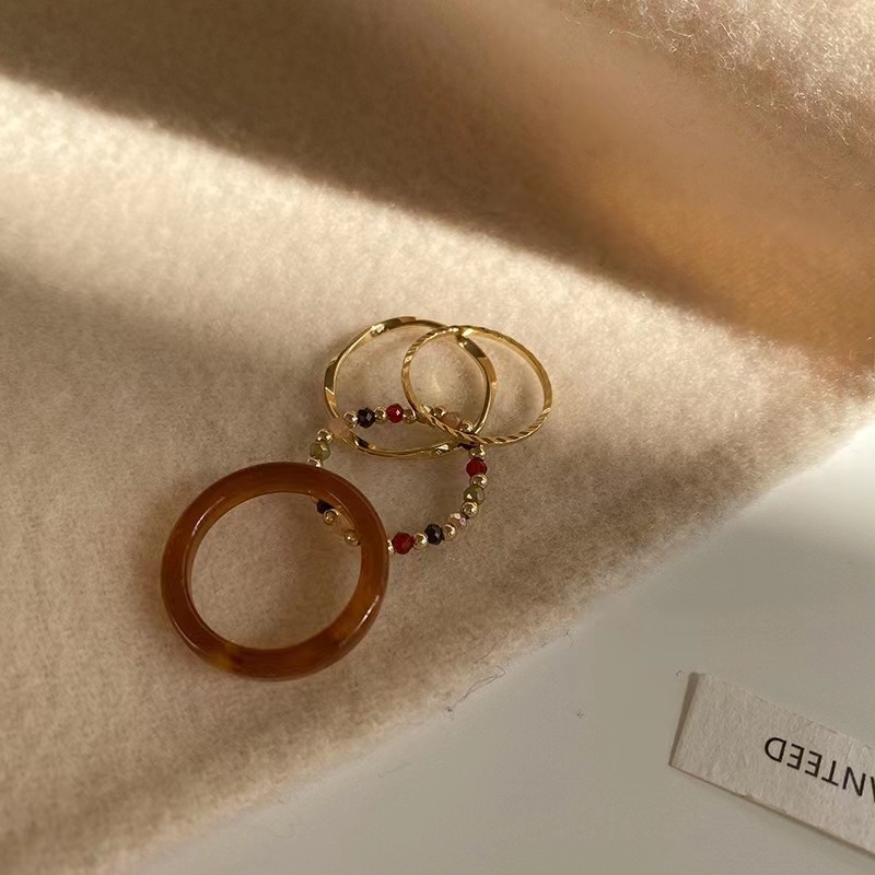 Cincin Renza Yuuna Cincin Akrilik Set 4 in 1 Campur Ring Fashion Retro - Cincin Retro 4set Akrilik