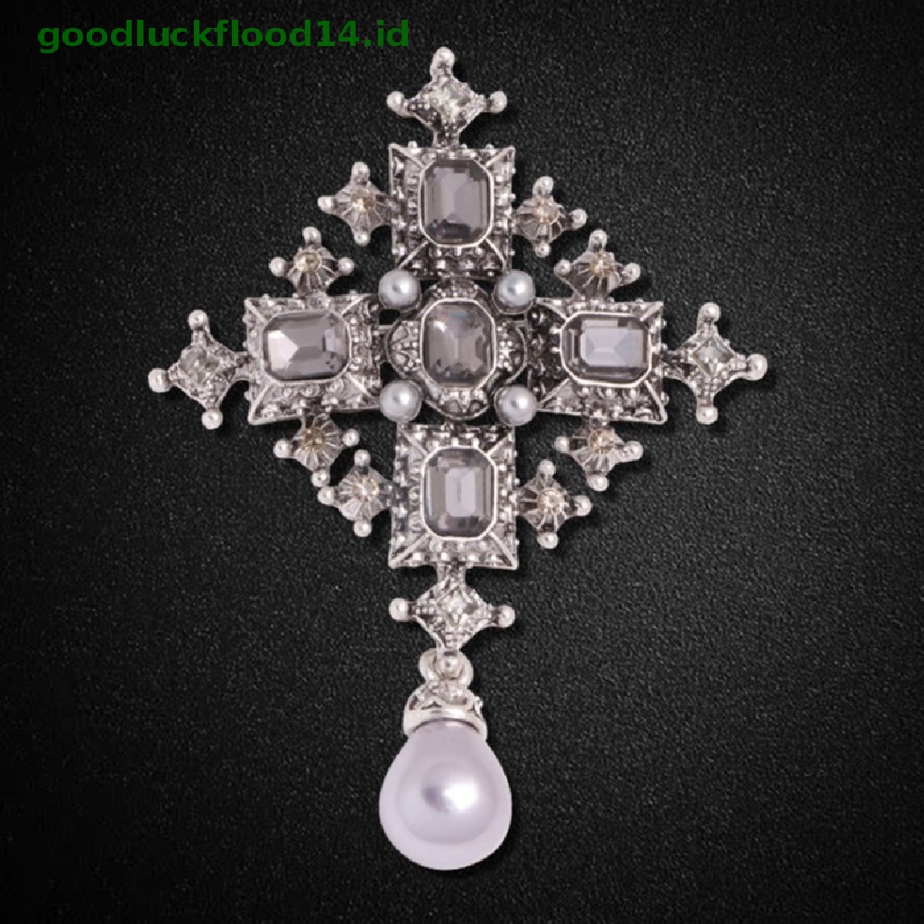 [GOOGFOUR] 1pc Bros Salib Kristal Unisex Fashion Vintage Pin Besar Desain Hitam  [Atasan]