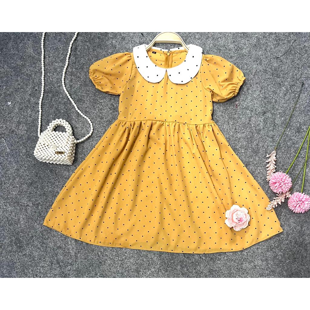 Jimmedy.id - Dress Anak Perempuan Polkadot Bahan Woolpeach Untuk Anak Usia 3-9 Tahun