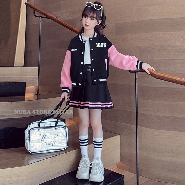 Jaket Varsity Baseball Anak Tanggung Laki Laki Perempuan Umur 1 2 3 4 5 6 7 8 9 10 11 12 13 14 15 16