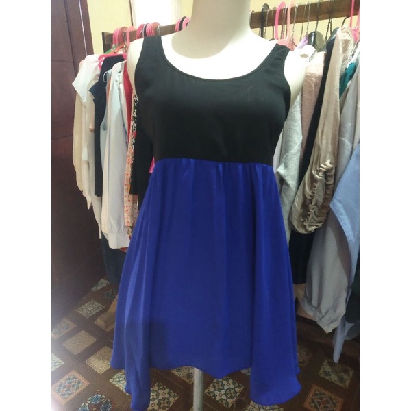 DRES SEXY WANITA BAHAN LICIN BIRU PRELOVED LIKE NEW