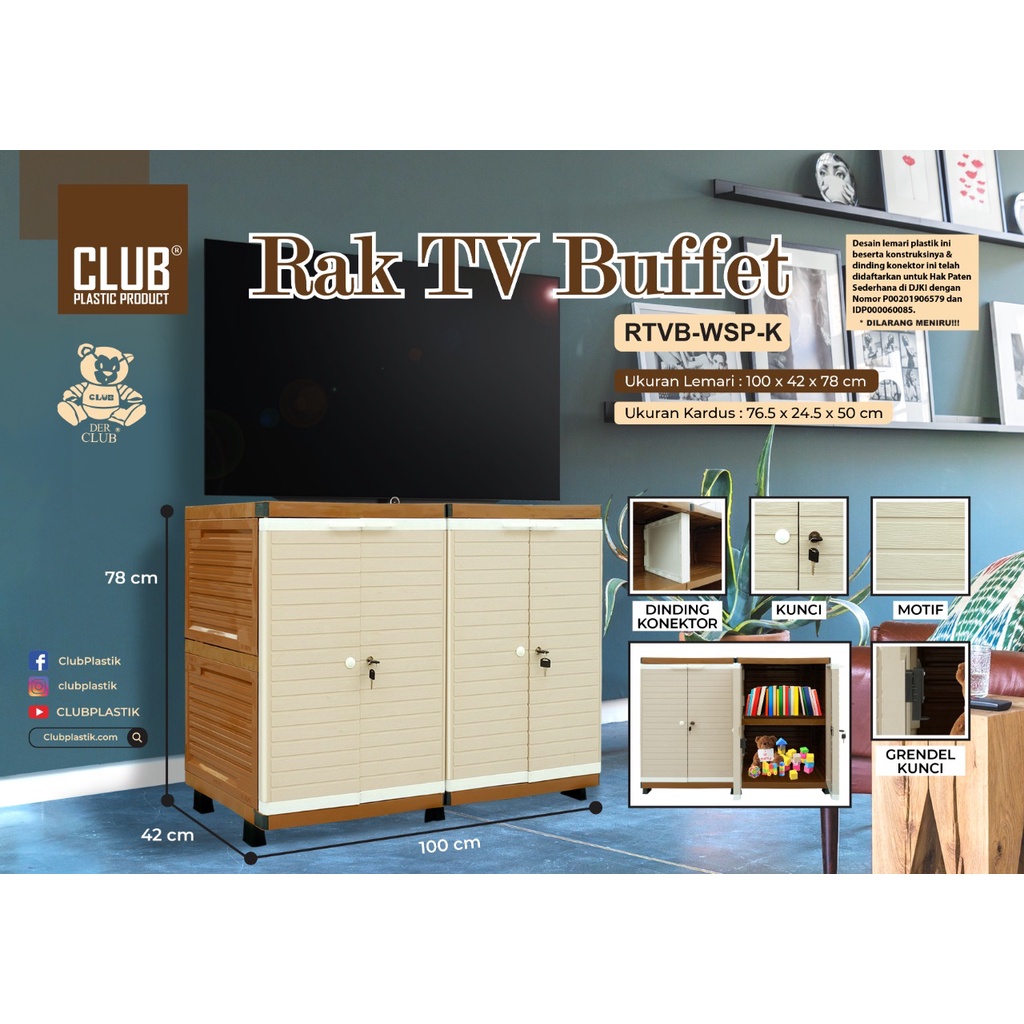 Rak TV/ Meja TV/ Buffet Televisi/ Rak Plastik Televisi Club RTV Buffet Plastik Tebal Kuat Kaca DWF