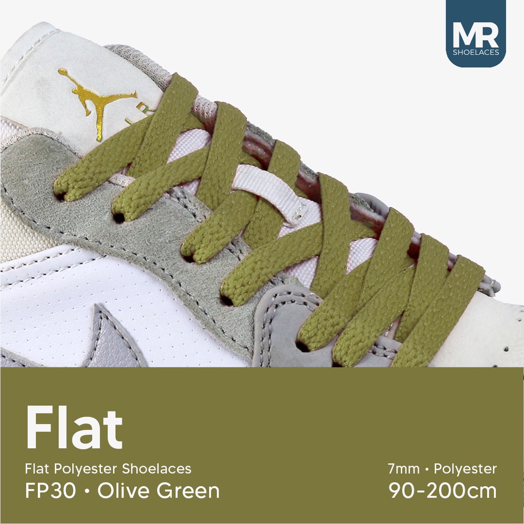 Original MR Shoelaces FP30 Olive Green Tali Sepatu Pipih Flat 7mm 90cm 100cm 120cm 150cm 180cm 200cm Polyester