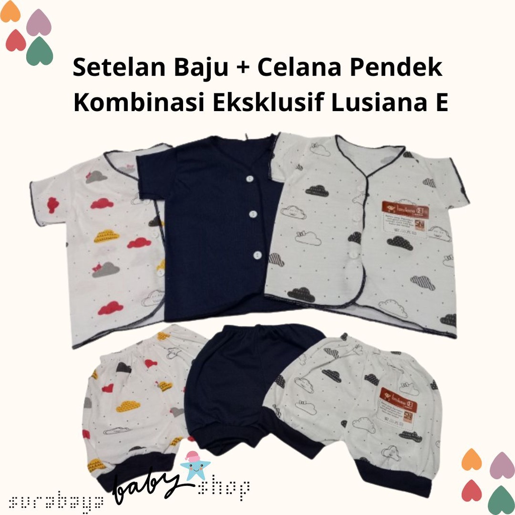 Setelan Baju New Born Lengan Pendek + Celana Pendek Kombinasi Eksklusif SNI Lusiana E 652501 + 651130