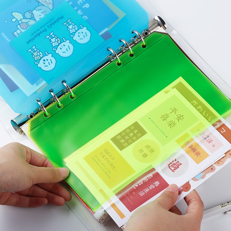 6/10pcs A6 Saku Zip Flipchart Binder Ritsleting Tas 6-cincin Lepas Tas PVC Folder Warna Persediaan Kantor Kantong Tahan Air