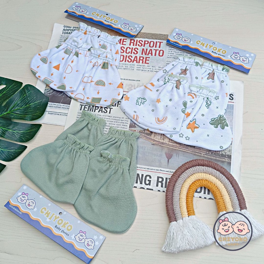 3 Set / 3 Bungkus Sarung Tangan Bayi Dan Sarung Kaki Bayi Serian HIJAU Chiyoko Baby
