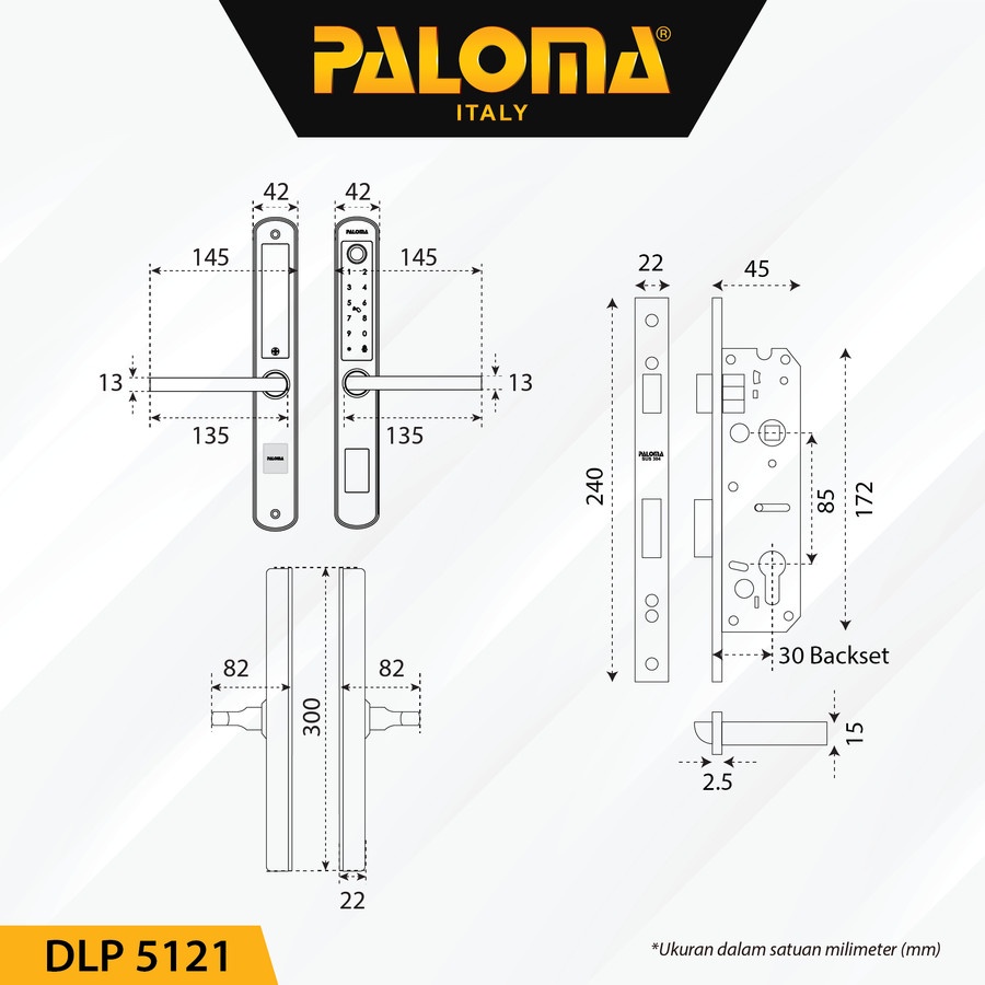 PALOMA DLP 5121 Digital Lock Smart Slim Door Frame Aluminium WiFi PASSWORD FINGERPRINT HITAM BLACK