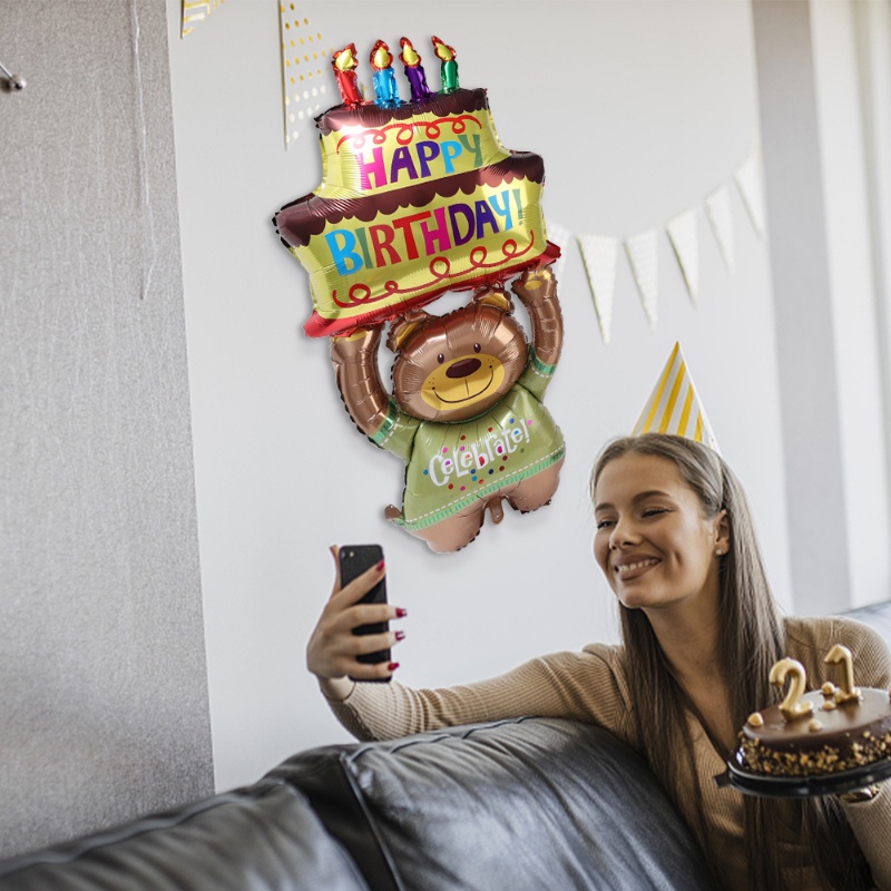 Kreatif Besar Beruang Warna Lilin Kue Foil Helium Balon Untuk Pesta Ulang Tahun Baby Shower Dekorasi Hadiah Anniversary Mainan Anak Perlengkapan