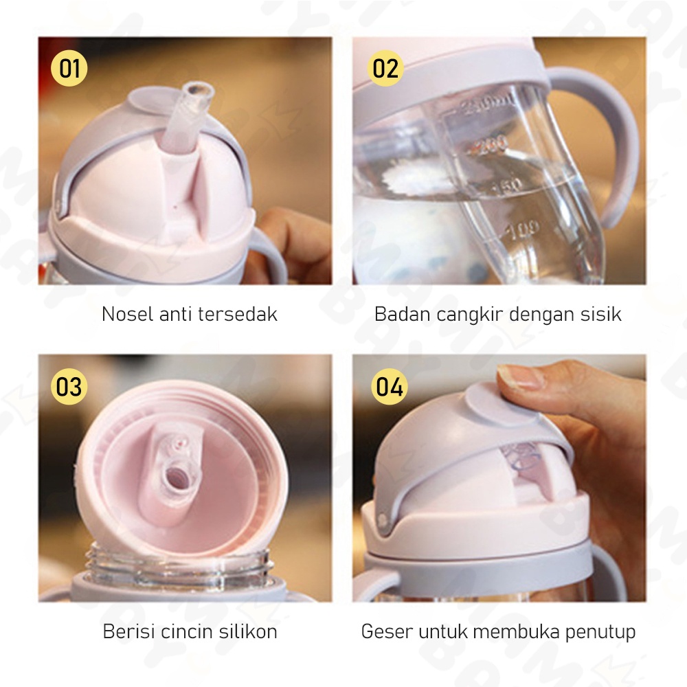 Mamibayi Botol Minum Anak 250ML/Botol Minum Bayi Sedotan Anti Tumpah/Training Cup Baby Sippy Cup