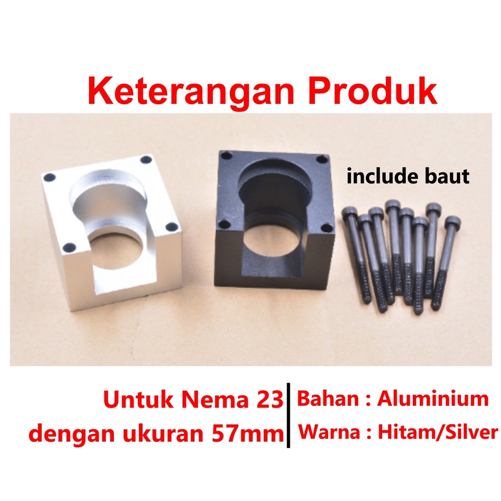 [HAEBOT] Bracket Base Mount Motor Stepper Nema 23 57 Dudukan Aluminium CNC Router Hitam Putih Fixed Mounting Seat 57mm