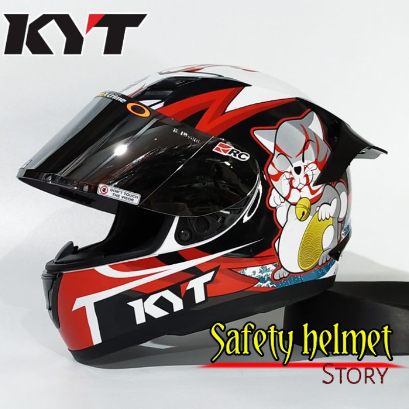 Helm full face KYT R10 modif paket ganteng pinlock kabuki cat white/red