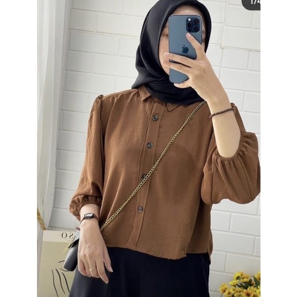 (AMD) KEMEJA TRIYAN OVERSIZE CROP TOP LENGAN BALON BLOUSE CRINCLE AIRFLOW