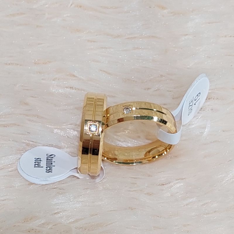 Cincin Titanium Gold Permata Anti Karat &amp; Anti Luntur | Cincin Couple Elegan