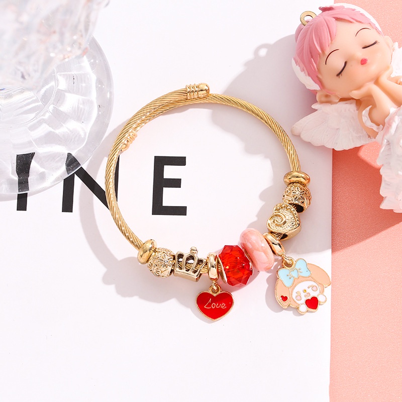 XiaoboACC Kartun Anime Cinta Kelinci Liontin Stainless Steel Adjustable Gelang