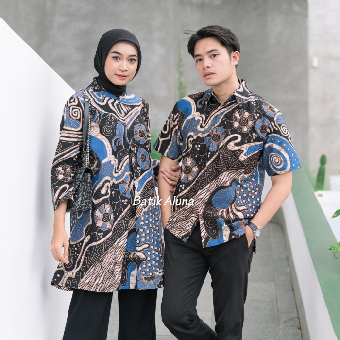 Baju Batik Couple Pasangan Terbaru Premium Modern Original Lapis Furing - Lapis Trikot Batik Kerja Kantor Kondangan Size S M L XL XXL XXXL 022