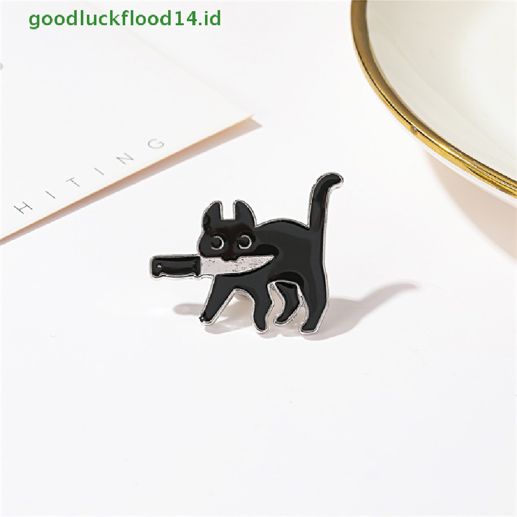 [GOOGFOUR] Kartun Kreatif Kucing Hitam Pemodelan Pop Enamel Pin Kerah Lencana Bros [TOP]