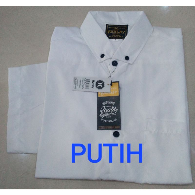 kemeja polos lengan pendek hurley putih kantor santai