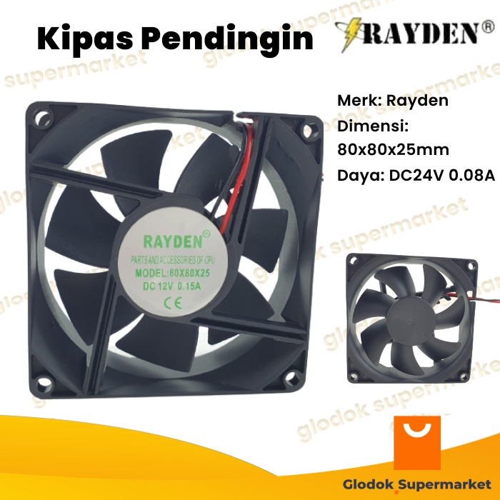 Kipas Pendingin Rayden 8cm 24V Cooling Fan DC 25 Volt 8 x 8 x 2.5 cm