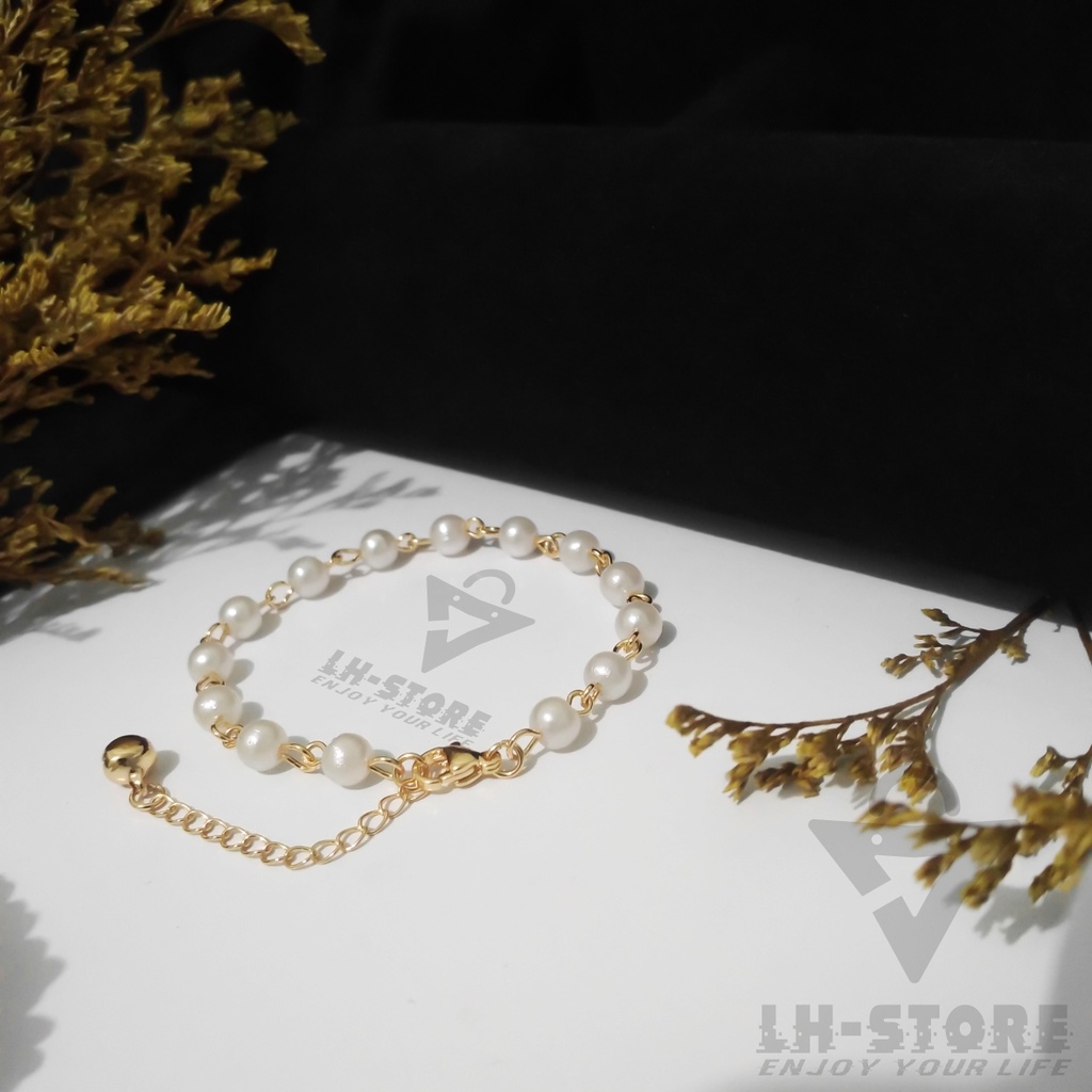 Gelang Tangan Wanita Mutiara Pantai Putih Berlapis Emas Aesthetic Terbaru Anti Karat