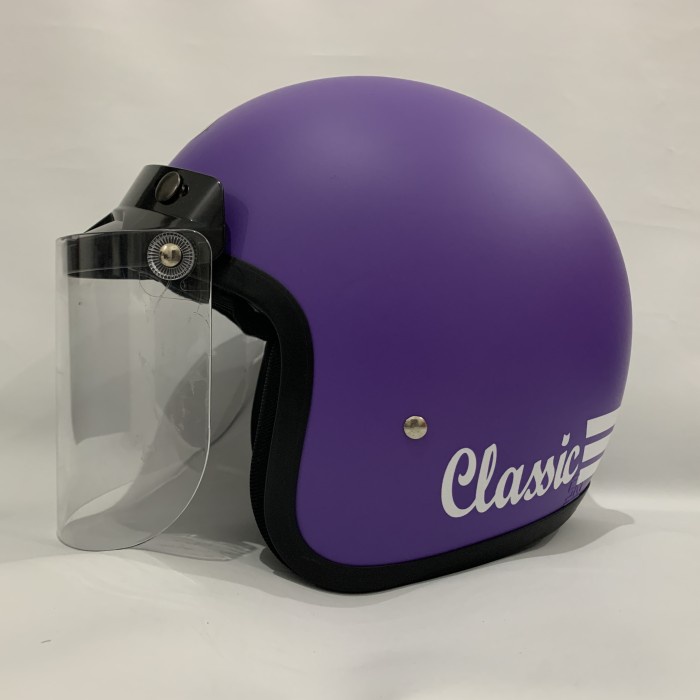 Helm Bogo Ungu Doff Solid Helm Dewasa Helem Sni Helm Retro Classic