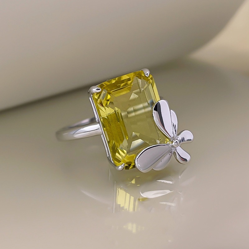 Cincin Kupu-Kupu Sterling Silver925 Untuk Wanita Berkilau Topaz Aquamarine Zirkon Pernikahan Engaement Pesta