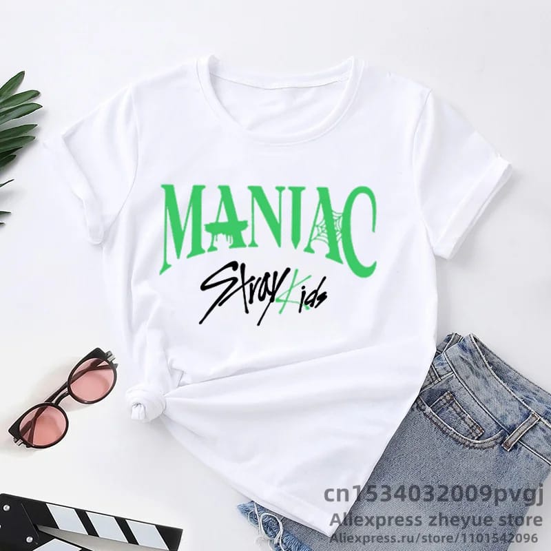 Kaos KPop Stray Kids Maniac Wanita Lengan Pendek Oversize T shirt Stray Kids Maniac Unisex Kaos K-Pop Straykids Maniac Skz Skzoo Album Terbaru Baju Stray Kids Maniac Straykids Maxident Jumbo XXXL Tshirt Stray Kids Maniac 2ND World Tour KPop Idol Korea XXL