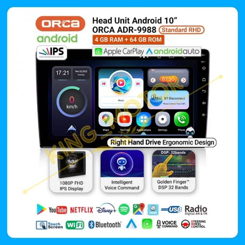 Head Unit Android 9 Inch / 10 Inch ORCA ADR-9988 New Standard Android Auto - Apple CarPlay