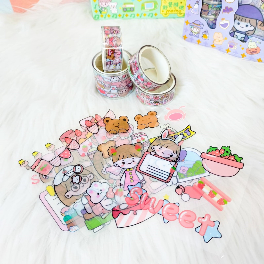 &quot;Sticker BOX SENMU  Momo 10 Lembar + 4 Washi Tape Murah YSR-001 Set Daily Manual Cute Pattern Decorative Tape Sticker Gift Box  COD&quot;