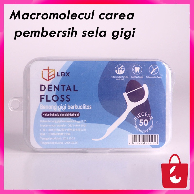 [bisa cod] Macromolecul Carea Dental Floss Benang tusuk Gigi isi 50pcs