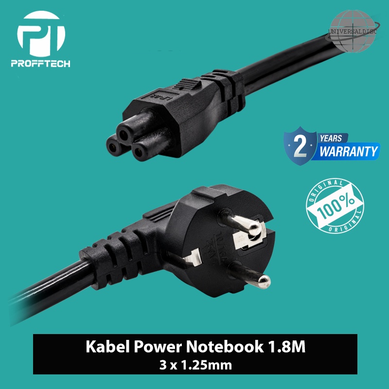 Kabel Power Notebook 3 Lubang 1.8 Meter 1.25mm Garansi 2 Tahun - Profftech