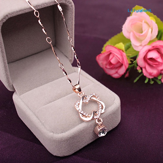 Ls Wanita Fashion Double Berongga Cinta Hati Liontin Kalung Rantai Choker Perhiasan