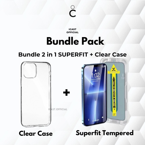 Bundle Hemat 2 in 1 Pack [Superfit Tempered + Clear Case] Lebih Hemat by iCast