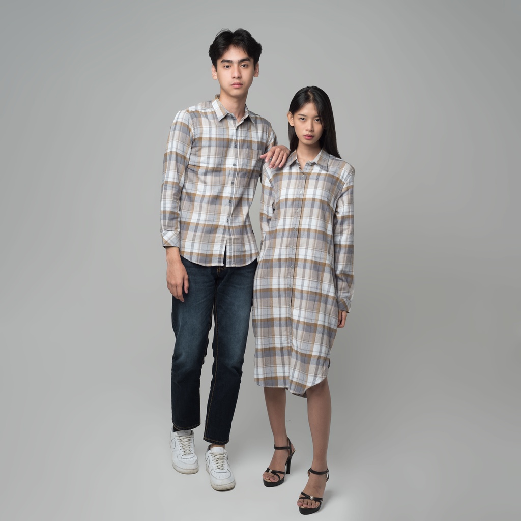 Benhill Kemeja Tunik Couple  Flannel Kotak Abu 1183-29496-116