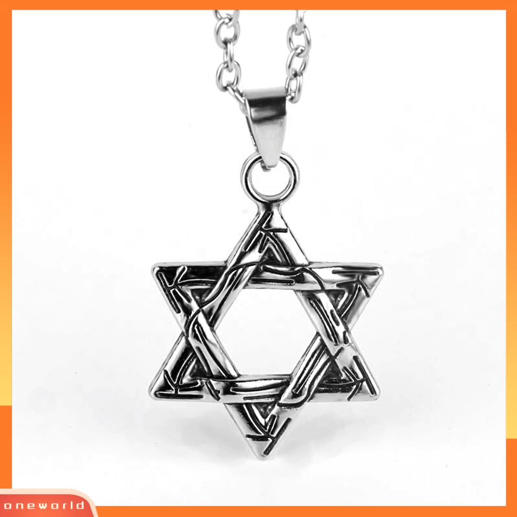 {oneworld} Unisex Hip Hop Hexagram Bentuk Liontin Kalung Rantai Fashion Perhiasan Aksesori