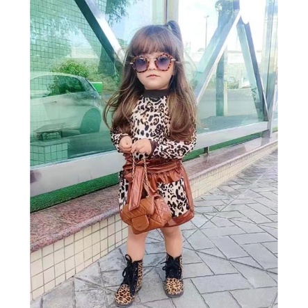 SETELAN ANAK CEWEK LORENG COKLAT + ROK SIZE 100-140 IMPORT