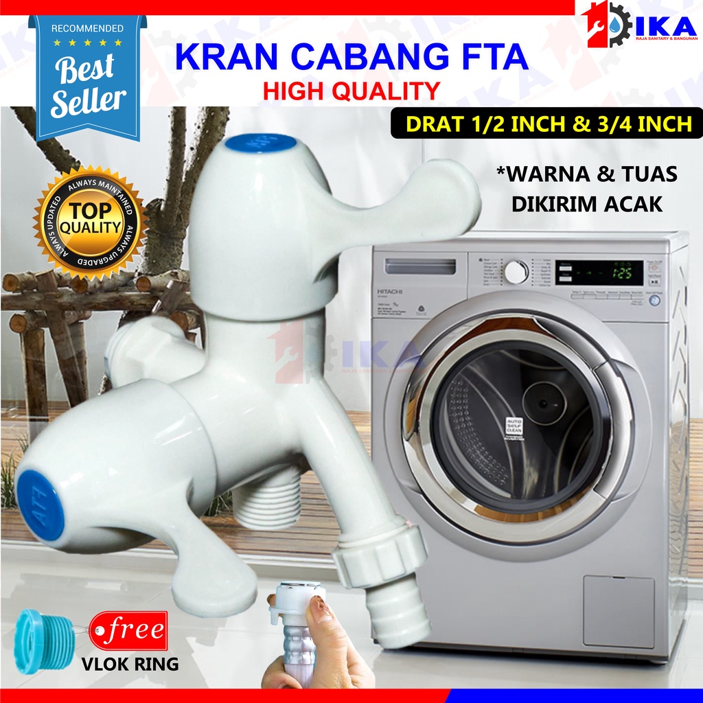 Kran Cabang PVC Shower FTA Keran Air Double Plastik Hand Kamar Mandi Toilet 1/2&quot; 3/4&quot; TERMURAH Kran Cabang Shower Plastik Engkol Cucut - 1/2 Inch