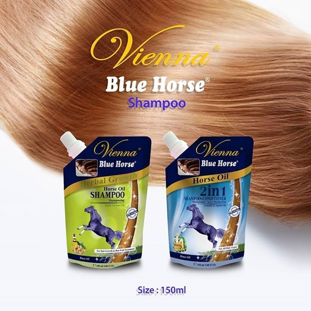 SHAMPO KUDA PEMANJANG RAMBUT VIENNA BLUE HORSE SHAMPO 150ML SACHET HERBAL GROWTH ORIGINAL