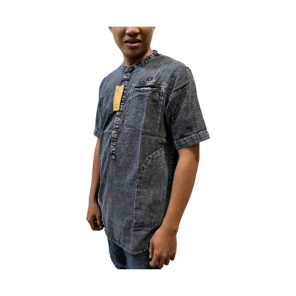 Baju Koko Pria Style Muslim KekinianTerbaru Kurta Pakistan Lengan Pendek Bahan Denim Premium Branded Bisa Bayar di Tempat( Brand ZAID)