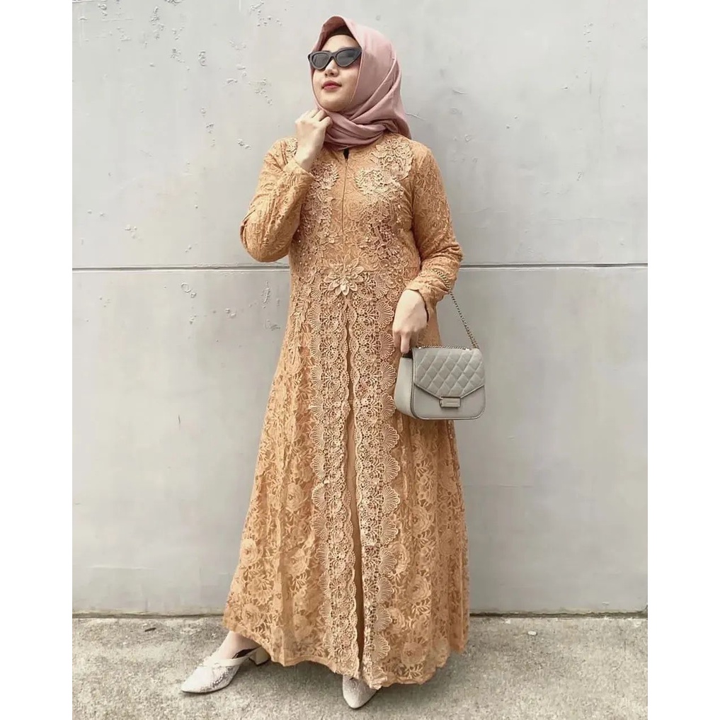 gamis brokat renda korea renda / baju gamis brokat wanita / dress pesta wanita elegan / gamis kondan