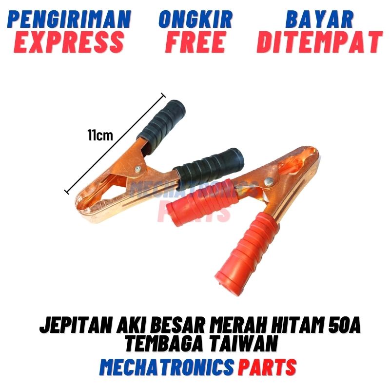 Jepitan Aki Besar Merah Hitam 50A Tembaga Taiwan Accu Coppper Capit Buaya High Quality Isolasi Plastik