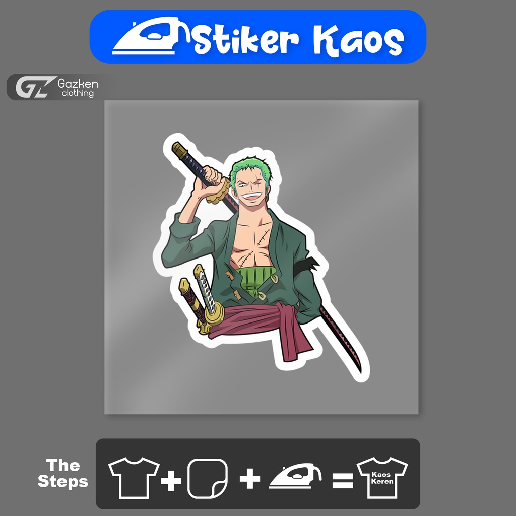 Stiker Kaos One Piece Roronoa Zoro Sticker Sablon Tempelan Baju Dengan Setrika Murah dan Praktis
