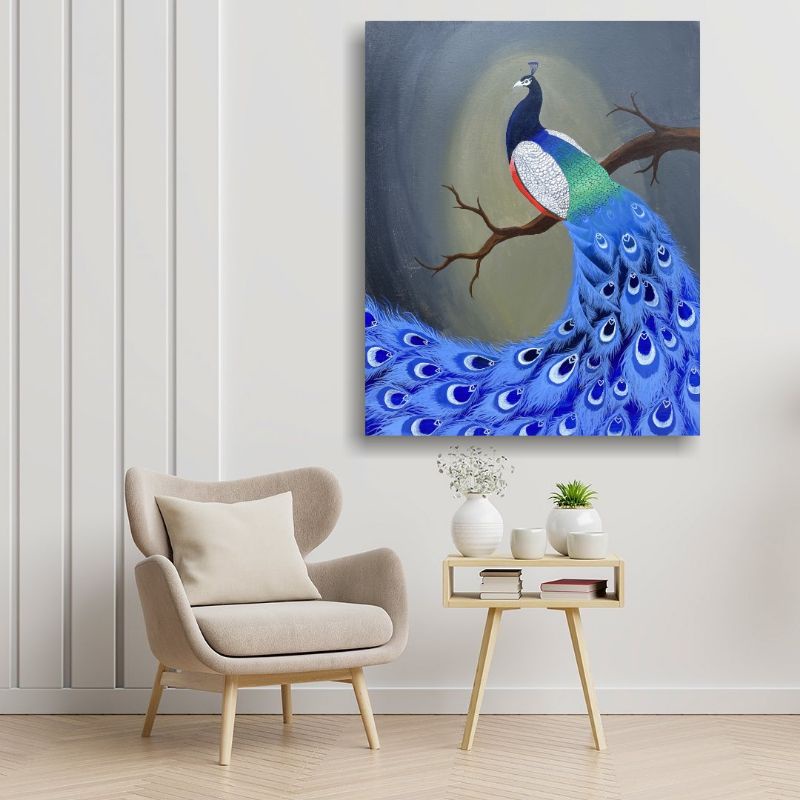 Lukisan Dinding Burung Merak Biru Besar Blue Peacock Painting Murah
