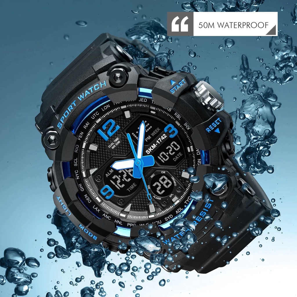 SKMEI 1742 Jam Tangan Pria Digital Analog Dual Time Sport Watch Anti Air 5 Bar WATCHKITE WKOS