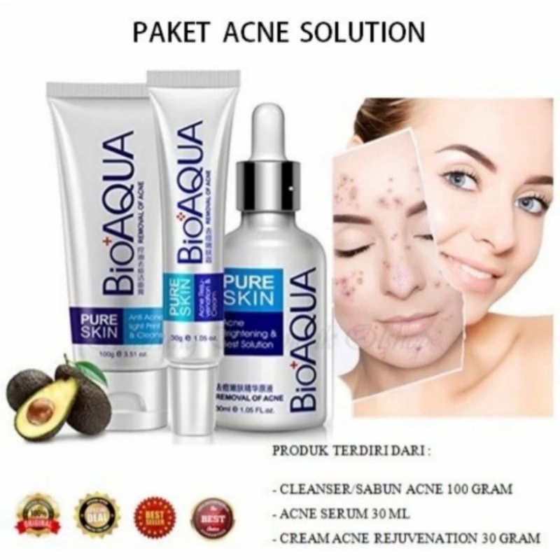 Bioaqua Pure Skin  anti Acne set Paket 3in1 penghilang jerawat ampuh